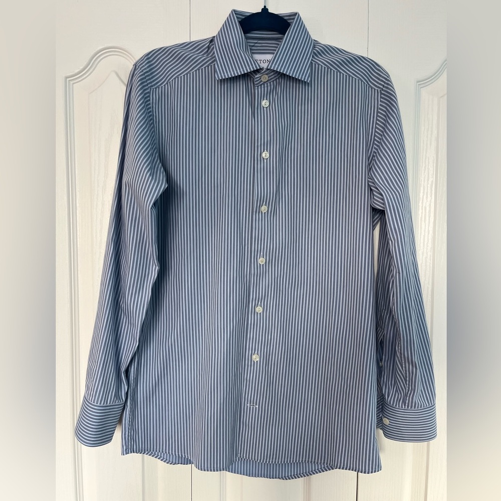 Eton Fine Twill Men’s Slim Blue Striped  Shirt
Chest-37”/Neck-14.5”